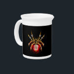 Steampunk spider on black beverage pitcher<br><div class="desc">Mechanical,  steampunk spider with gold,  brass gears and a red glass lamp on a black background. Steampunk style.</div>