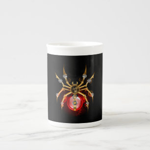 Steampunk spider on black bone china mug