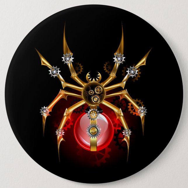 Steampunk spider on black button (Front)