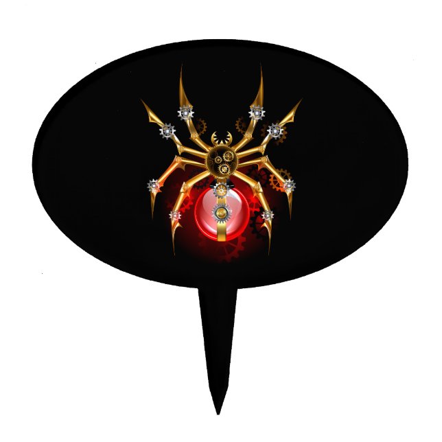 Steampunk spider on black cake topper (Front)