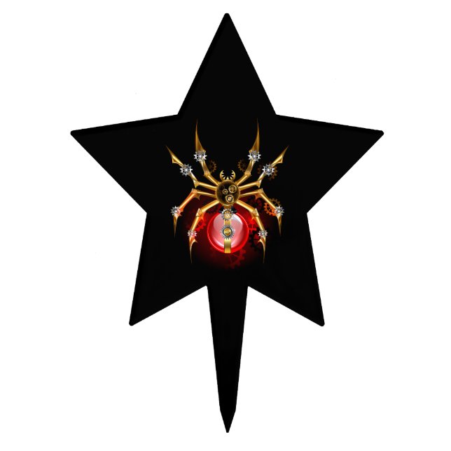 Steampunk spider on black cake topper (Front)