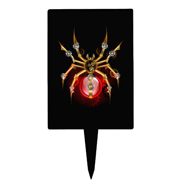 Steampunk spider on black cake topper (Front)