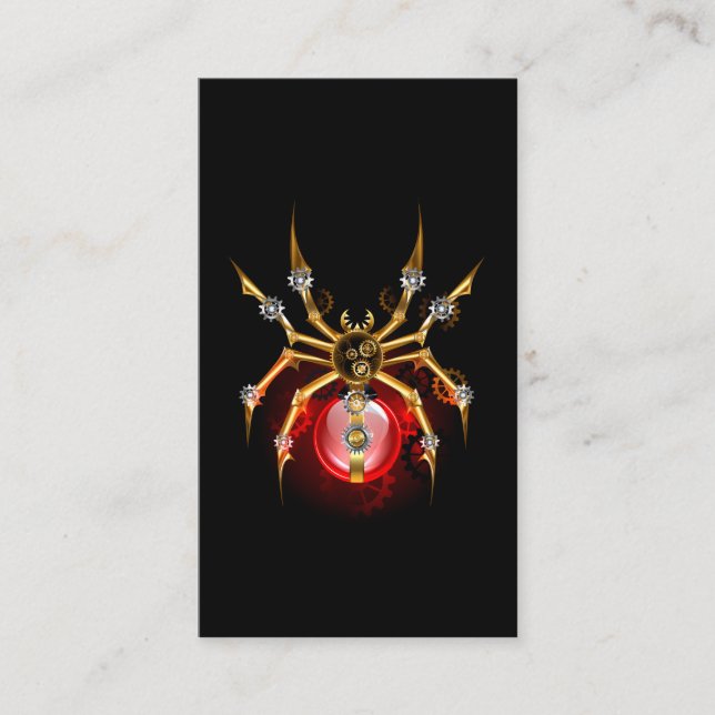 Steampunk spider on black calling card (Front)