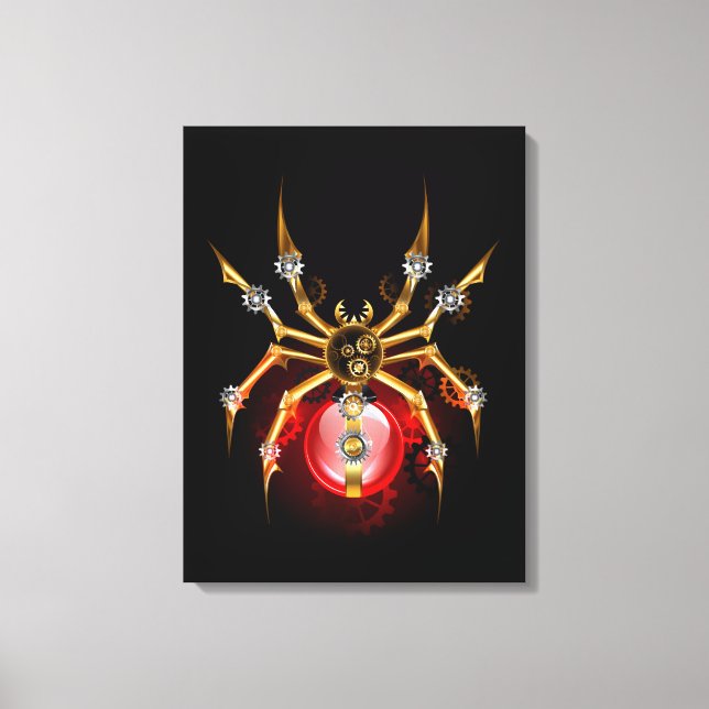 Steampunk spider on black canvas print (Front)
