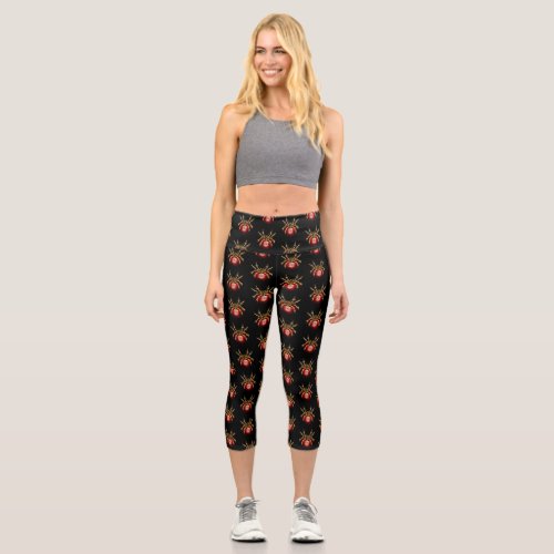 Steampunk spider on black capri leggings