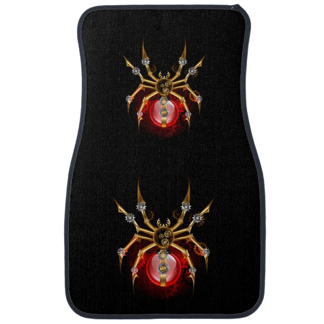 Steampunk spider on black car floor mat (Front)