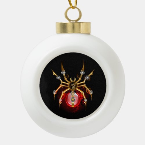 Steampunk spider on black ceramic ball christmas ornament