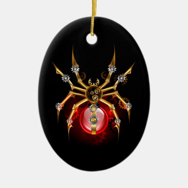 Steampunk spider on black ceramic ornament (Front)