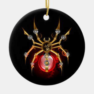Steampunk spider on black ceramic ornament