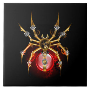 Steampunk spider on black ceramic tile