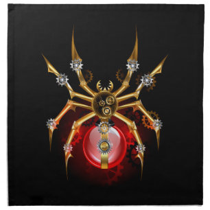 Steampunk spider on black cloth napkin