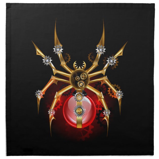 Steampunk spider on black cloth napkin (Front)