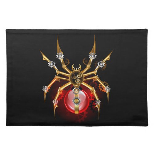 Steampunk spider on black cloth placemat