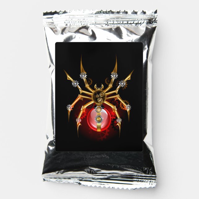 Steampunk spider on black coffee drink mix (Front)