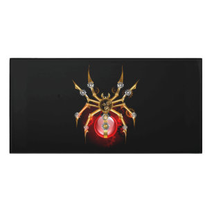 Steampunk spider on black door sign