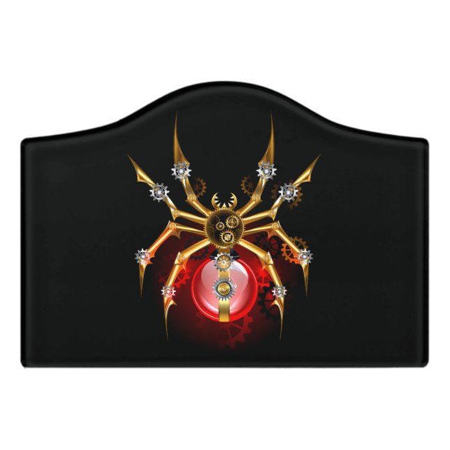 Steampunk spider on black door sign (Small Crest Front)