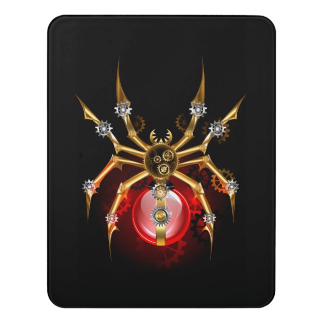 Steampunk spider on black door sign (Contemporary Vert)
