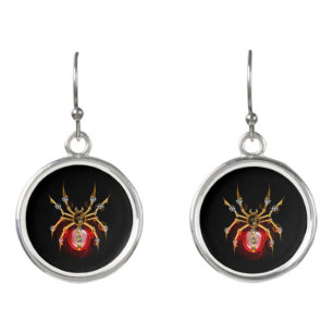Steampunk spider on black earrings
