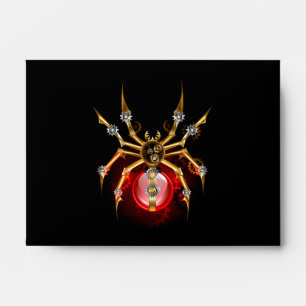 Steampunk spider on black envelope