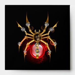 Steampunk spider on black envelope