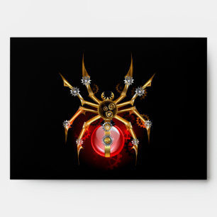 Steampunk spider on black envelope