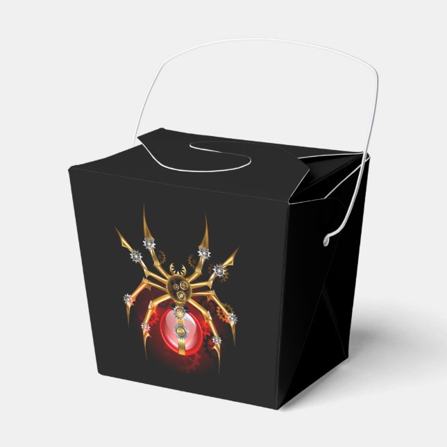 Steampunk spider on black favor boxes (Front Side)