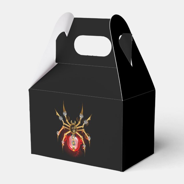 Steampunk spider on black favor boxes (Front Side)