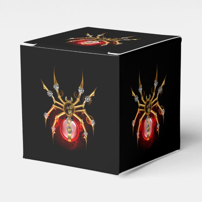 Steampunk spider on black favor boxes (Front Side)