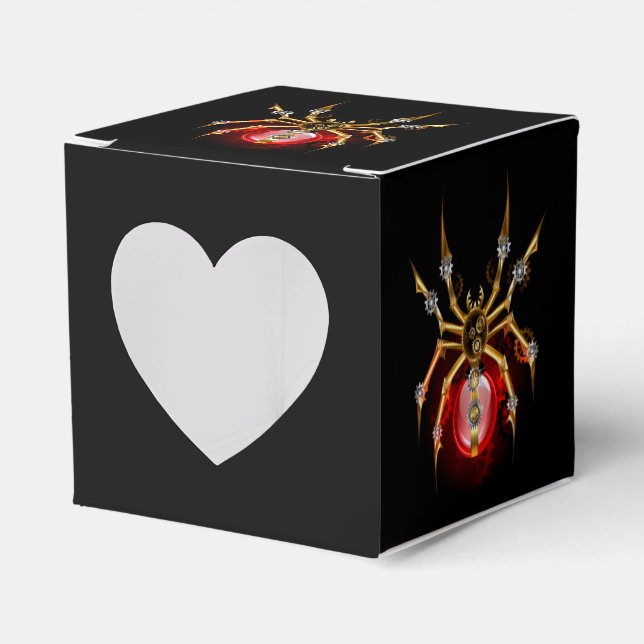 Steampunk spider on black favor boxes (Front Side)