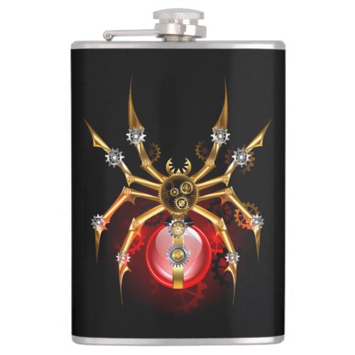 Steampunk spider on black flask