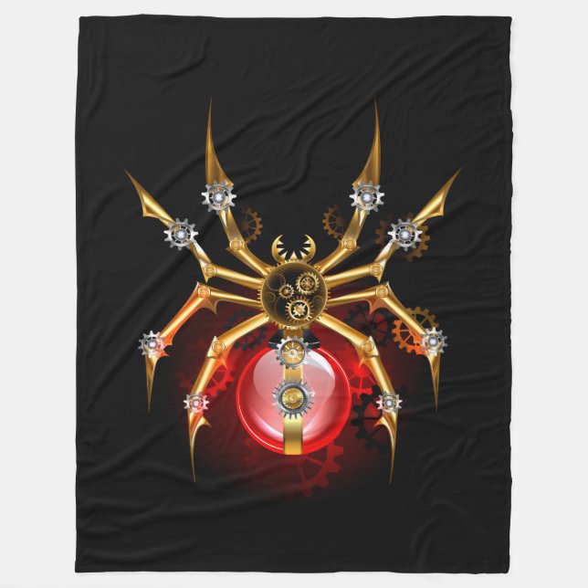 Steampunk spider on black fleece blanket (Front)