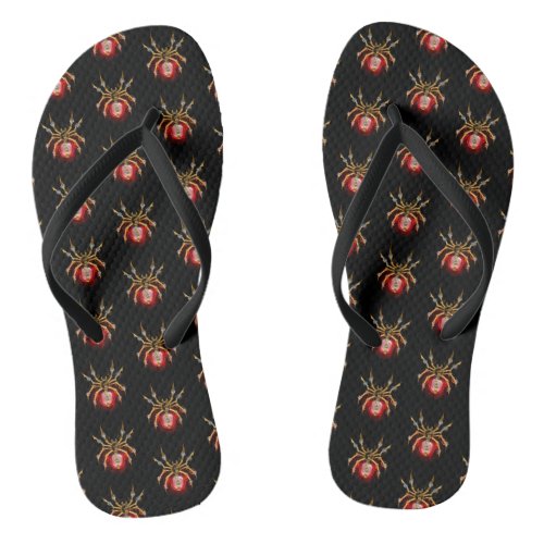 Steampunk spider on black flip flops