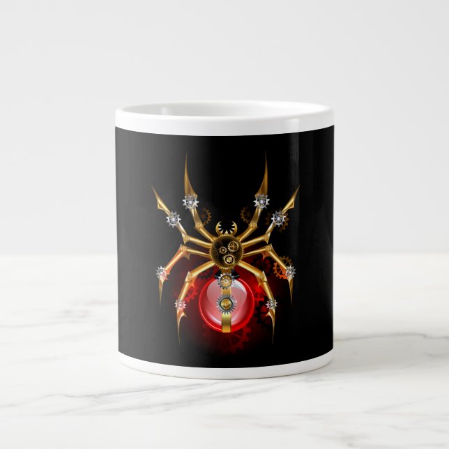 Steampunk spider on black giant coffee mug (Front)