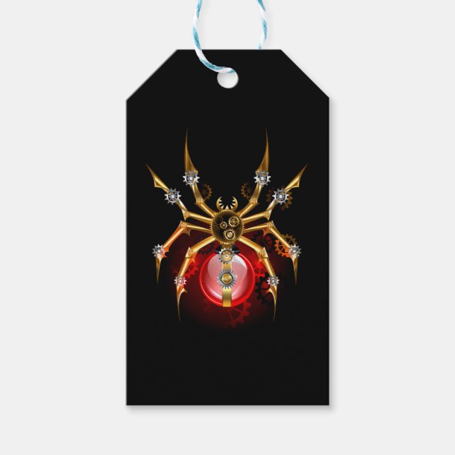 Steampunk spider on black gift tags (Front)