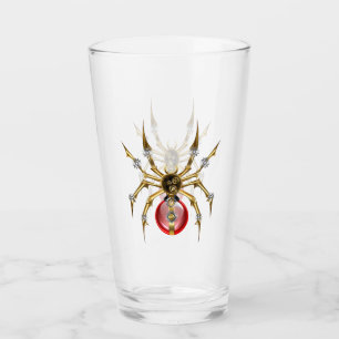 Steampunk spider on black glass