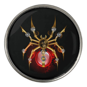 Steampunk spider on black golf ball marker