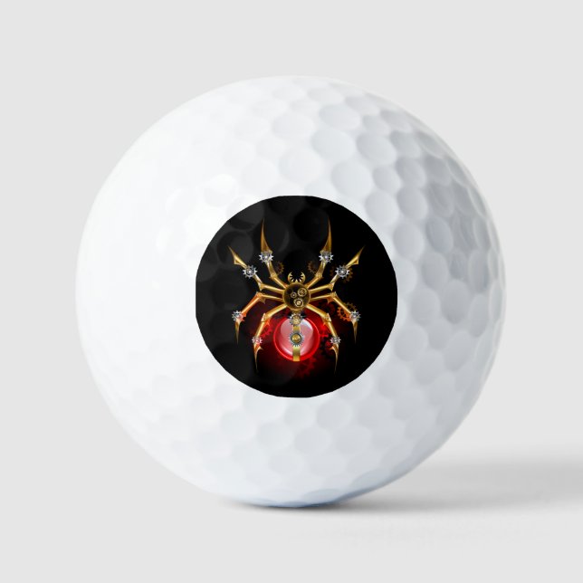 Steampunk spider on black golf balls (Front)