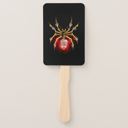 Steampunk spider on black hand fan