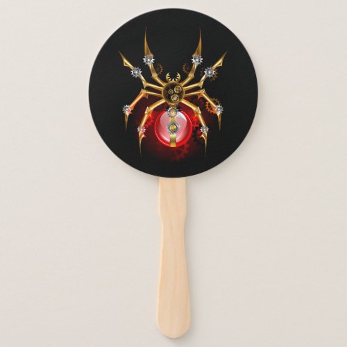 Steampunk spider on black hand fan