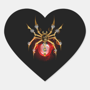 Steampunk spider on black heart sticker