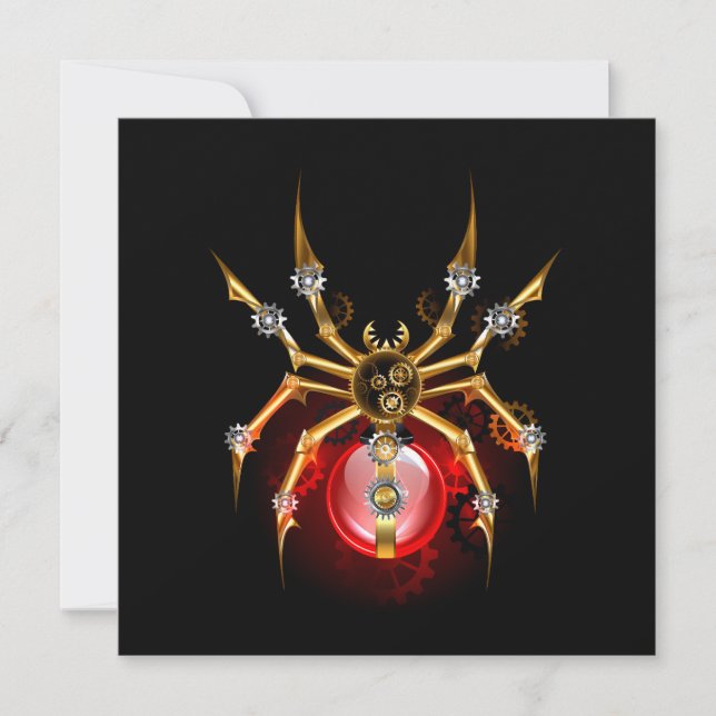 Steampunk spider on black holiday card (Front)