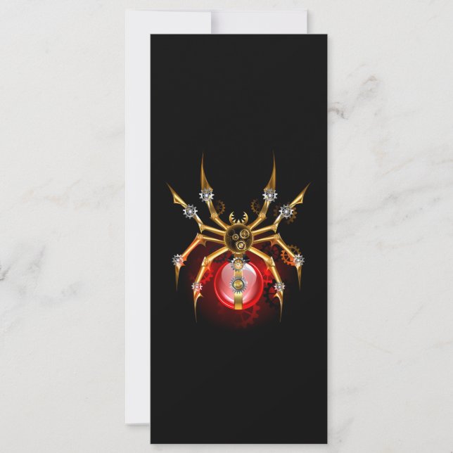 Steampunk spider on black holiday card (Front)