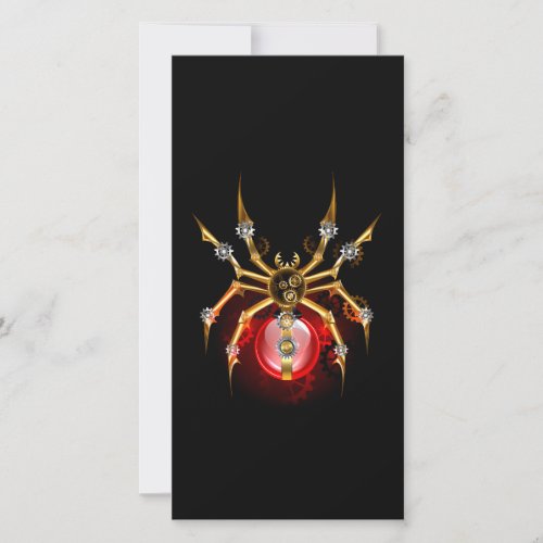 Steampunk spider on black holiday card