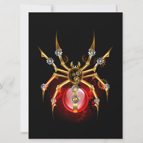 Steampunk spider on black holiday card