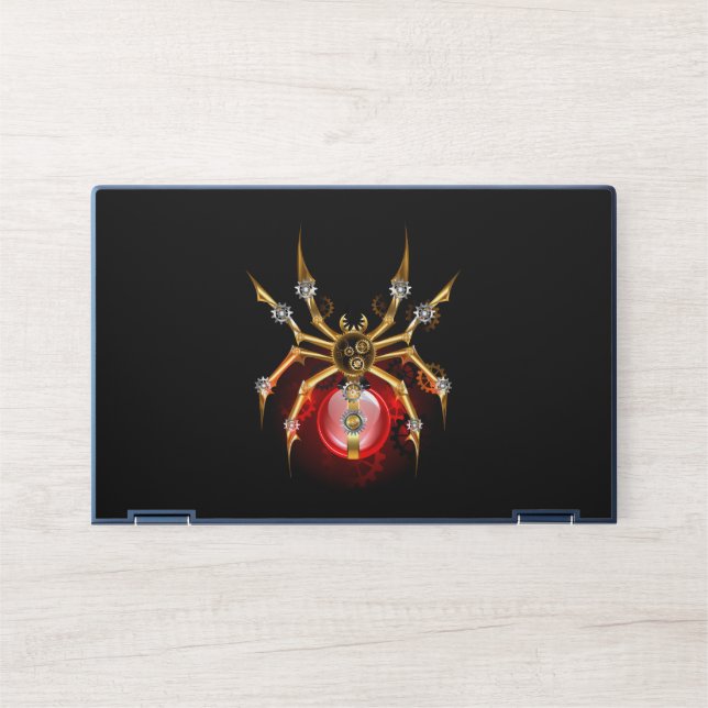 Steampunk spider on black HP laptop skin (Front)