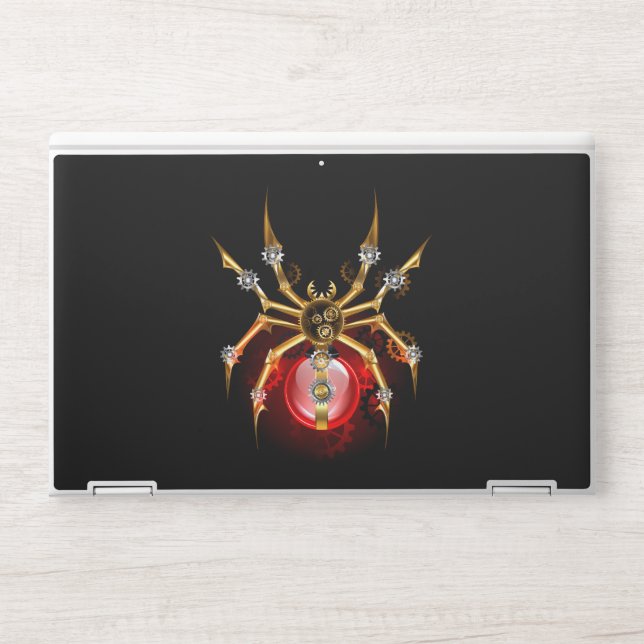 Steampunk spider on black HP laptop skin (Front)