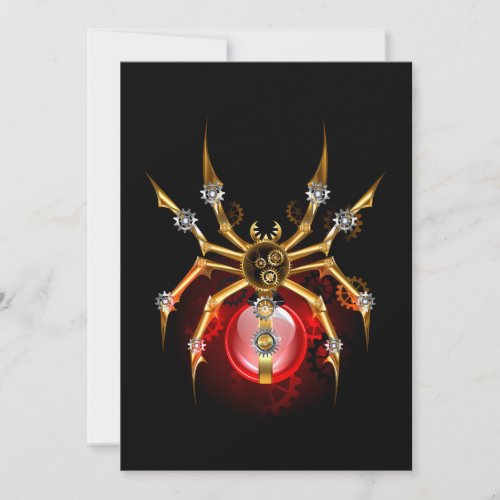 Steampunk spider on black invitation