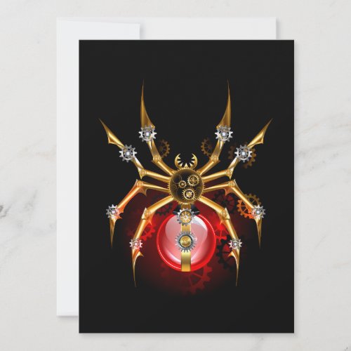 Steampunk spider on black invitation