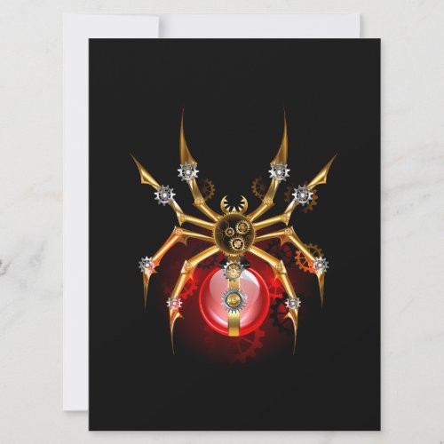 Steampunk spider on black invitation