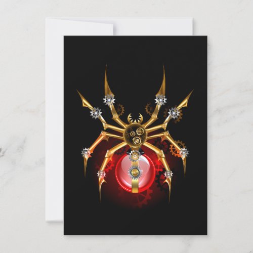 Steampunk spider on black invitation